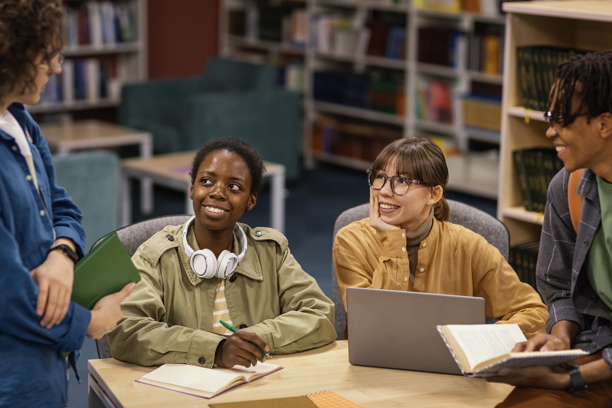Students studying together in a university library